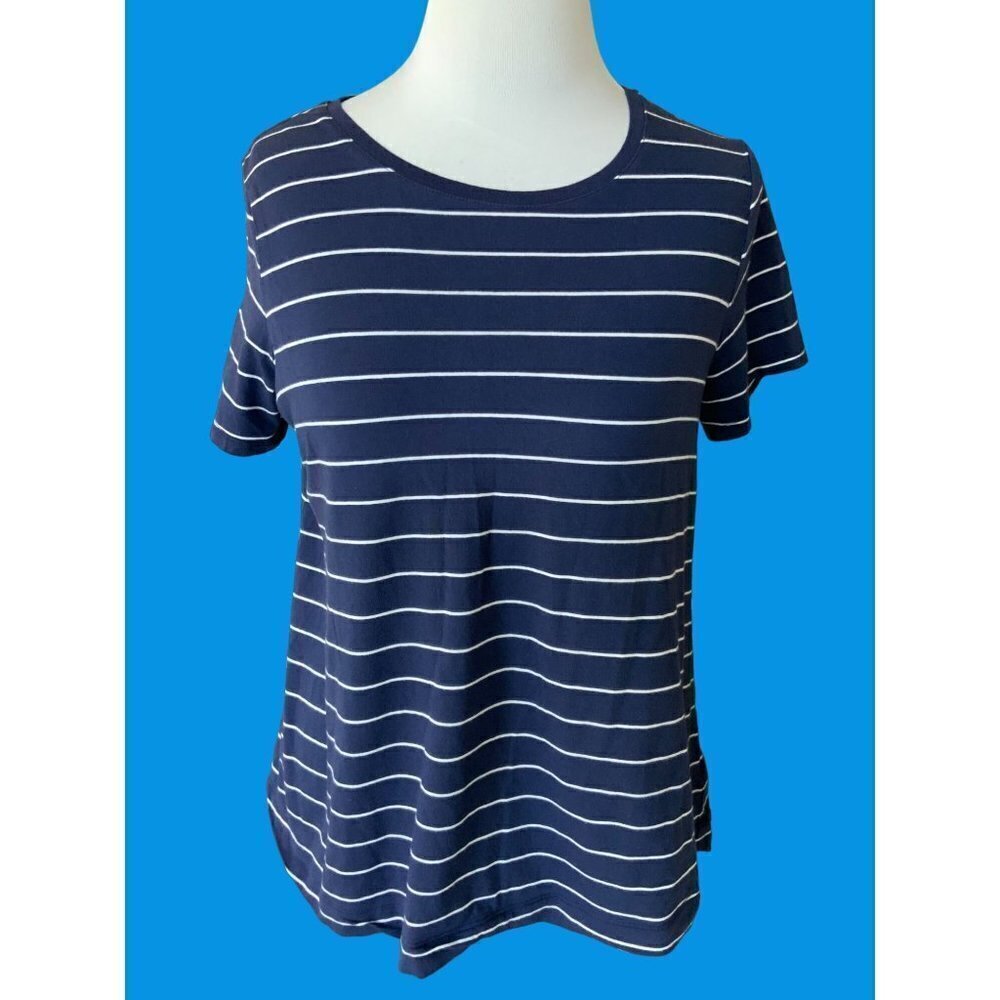 OLD NAVY LADIES NAVY WHITE NAUTICAL STRIPED  SS TEE TSHIRT TOP EUC S